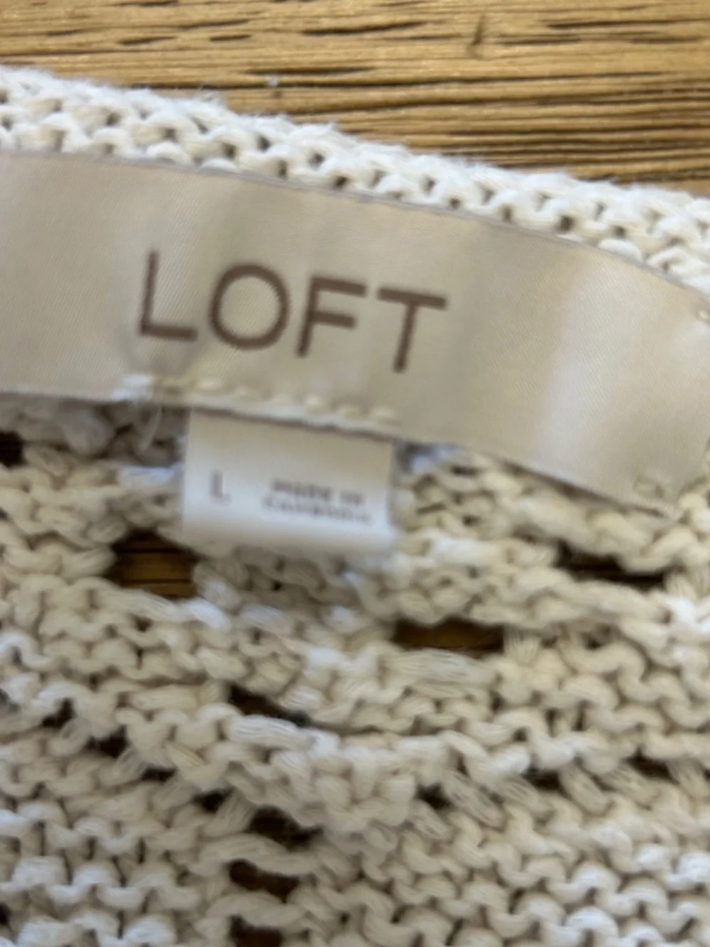 LOFT Cream Crochet Open Knit Crewneck Sweater